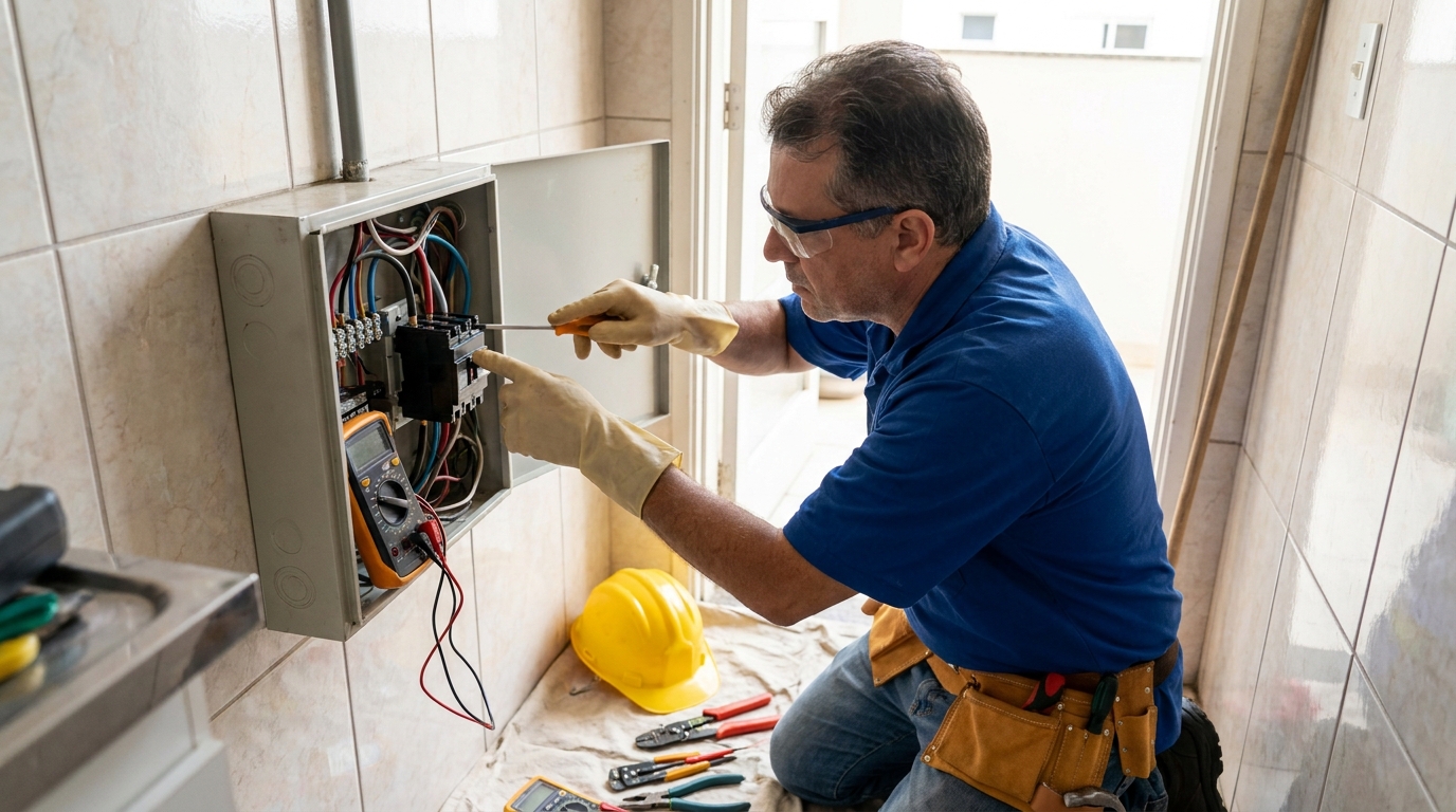Eletricista instalando disjuntor em Guarapari‑ES